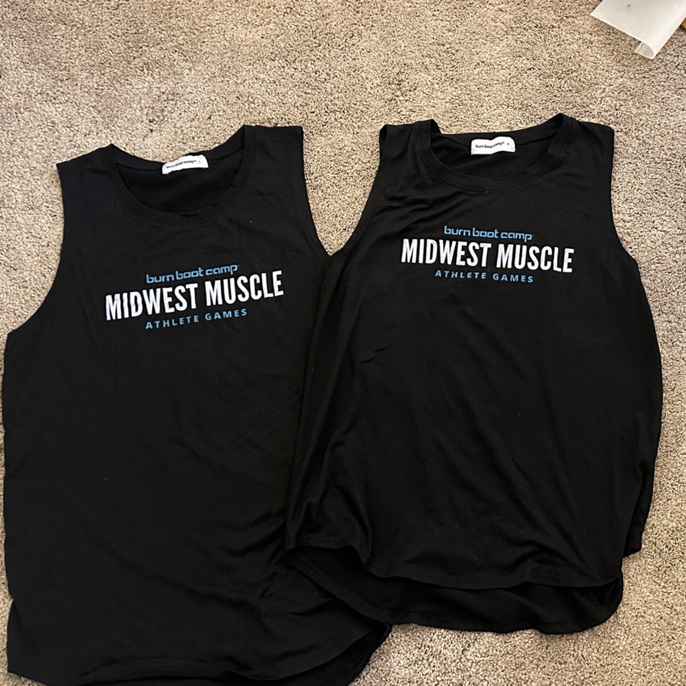 Burn Boot Camp Women Black Muscle Tank Top - Two for the price of 1 - M & L